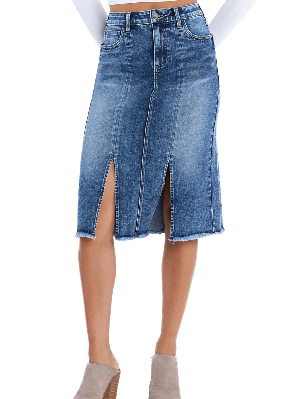 Denim Jean Midi Skirt- Double Front Slit
Wash Lab Denim- Size 26